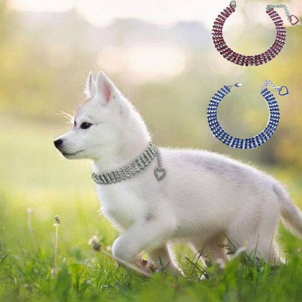 

dog collars & leashes heart pendant diamond collar 3 colors bling elegant crystal cat for small medium dogs chihuahua yorkie accessory