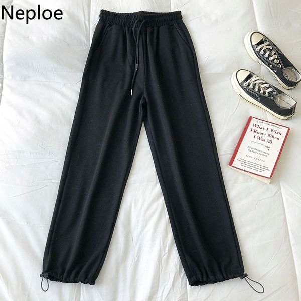 

neploe pants women pantalones de mujer spring summer loose sweatpant korean bandage high waist casual solid harem trousers 210422, Black;white