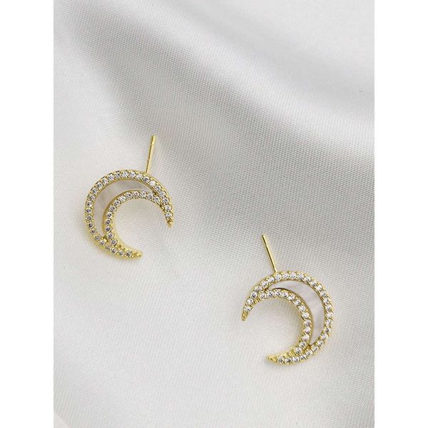 

s925 silver needle natural fritillaria moon earrings
