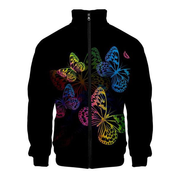 

men's jackets fashion butterfly 3d jacket printed stand collar zipper men long sleeve streetwear clothes, Black;brown