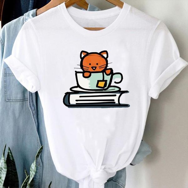

and women cartoon cat printing men sweet cute fashion clothes short sleeve graphic lady print female tee shirt, White;black