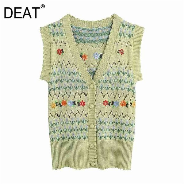 

[deat] spring summer fashion single-breasted printing embroidery v-neck sleeveless knitting vest women 13q117 210527, Black;white