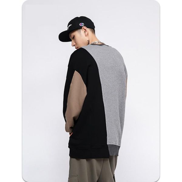 

men's sweaters 2021 autumn fashion casual loose cotton color panel pullover long-sleeve round-neck harajuku warm sweater, White;black