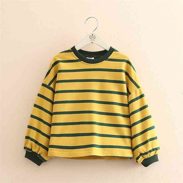 

spring autumn casual 3-12 years 100-150cm cute children cotton colorful stripe loose big size sweatshirt for kids baby girl 210701, Black