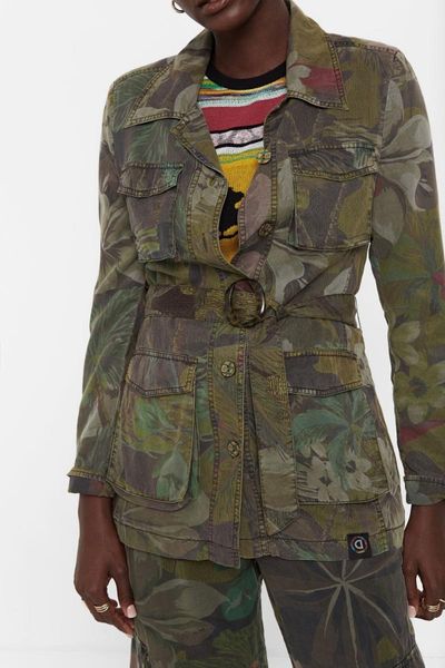 

women's jackets spain d camouflage printing coat 2021, Black;brown
