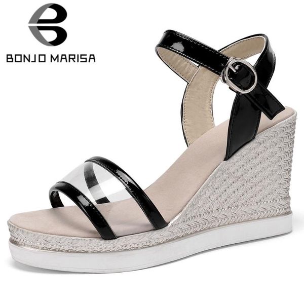 

dress shoes bonjomarisa summer sweet lady transparent fashion high wedges sandals women elegant shallow platform woman, Black
