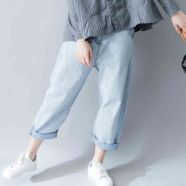 

women's jeans for women mid waist washed denim harem pants boyfriend fashion summer autumn pockets ankle-length pwvr, Blue