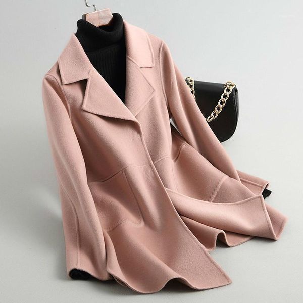 

women's wool & blends 2021 spring coat women pink korean female jacket double-sided coats and jackets outwear abrigo mujer kqn38030-1 k, Black