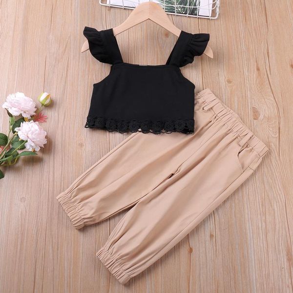 

clothing sets fashion girl clothes set sleeve lace cropped + long pants 2pcs summer casual outfits toddler kids, White