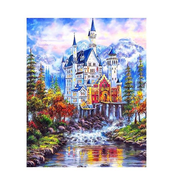 

paintings oil by number castle landscape drawing coloring for adults pictures wall modern living decoration room kits