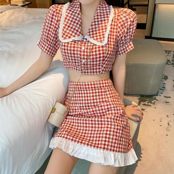 

sweet japanese kawaii bow red women tracksuits suit peter pan collar jk uniform shirt fashion lattice skirt tee cute pleated, Gray