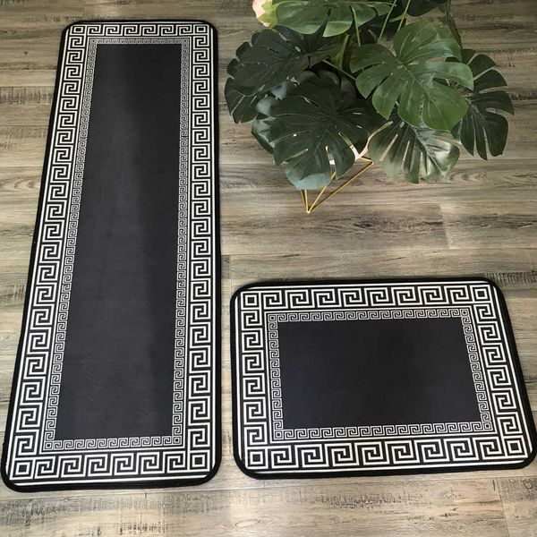 Cozinha Esteira Preto e Branco Geométrico Estilo Retro Área Tapete Para Quarto Beomo Porta Do Assoalho Absorver Óleo Moderno Tapete Home Deco 210626