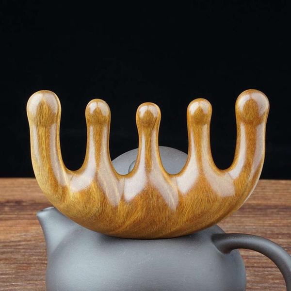

hair brushes 1pc green sandalwood meridian massage comb fine tooth rake round bead, Silver