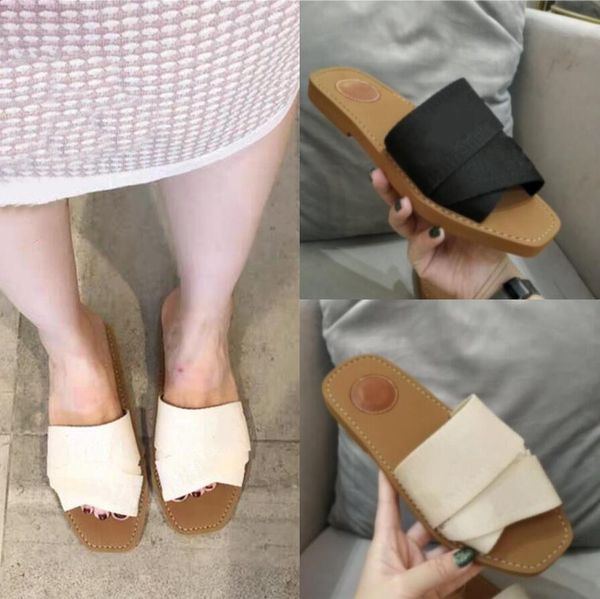 

2021 original style woody mules flat slipper 2021 women fashion deisgner letters cross weave canvas strap 9 colors beach f, Black
