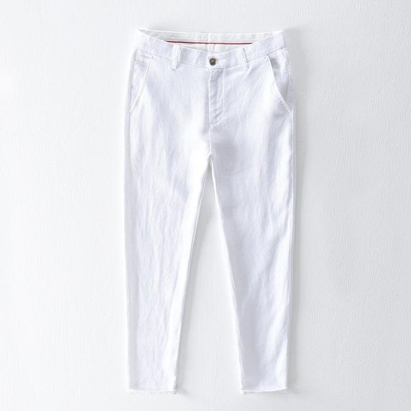 

men's pants 2021 men spring summer fashion japan style solid color 100% linen straight pant male casual basic thin trousers, Black