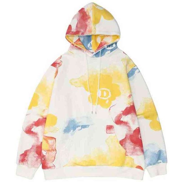 

men hip hop streetwear sweatshirt tie dye letter print hoodie 2021 herfst harajuku katoen casual trui hooded, Black