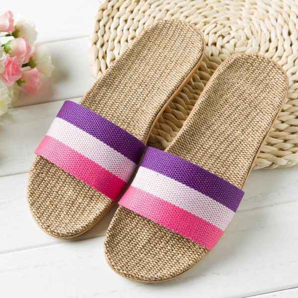 

women shoes 2021 summer women's fashion anti-slip linen home indoor open toe flat flip-flops beach slippers, Black