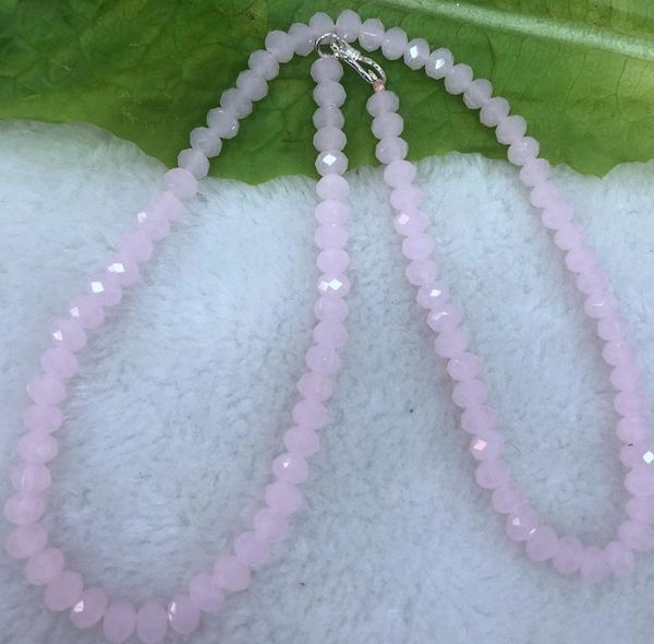 

chains 4x6mm faceted abacus pink jade crystal beads necklace 18'', Silver
