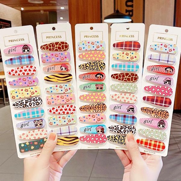 

hair accessories 2pcs/set girls cute print leopard plaid heart hairpins kids sweet clips barrettes headband fashion, Slivery;white
