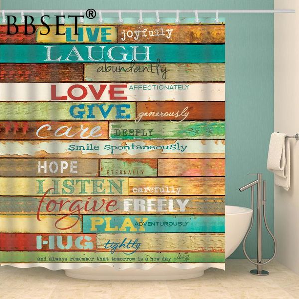 

wooden effect shower curtain inspirational text on board pattern waterproof multi-size douchegordijn bathroom decor curtains