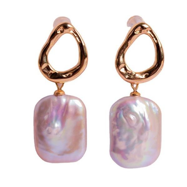 

stud fashion 925 silver 14k gold earrings special-shaped square baroque natural pearls jewelry wedding gifts for women, Golden;silver