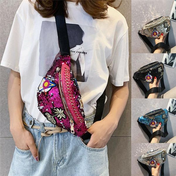 

noenname-null fanny pack bum bag women waist belt pouch travel holiday money wallet sequin bags
