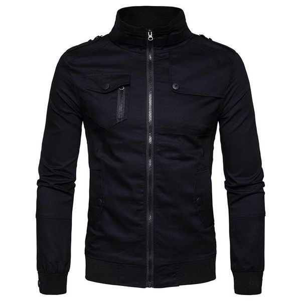 

men's jackets fall stand collar pure cotton thin washed slim jacket casual, Black;brown