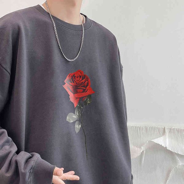 

men's hoodies & sweatshirts moletom casual masculino, moletom grande com estampa de rosa, estilo harajuku, , coreano, solto, hip h, Black