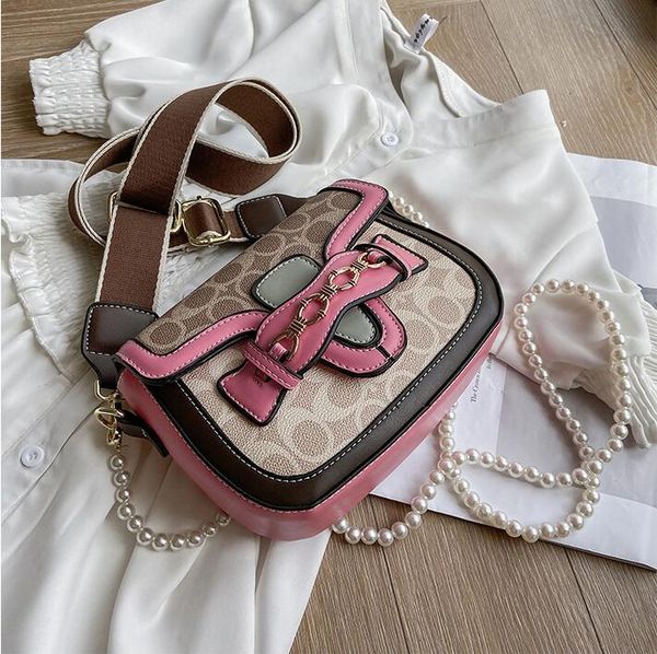 

factory wholesale women color saddle bag street trend gold chain womens handbag sweet and lovely pink polka dot handbags small fresh beads p, Black;red