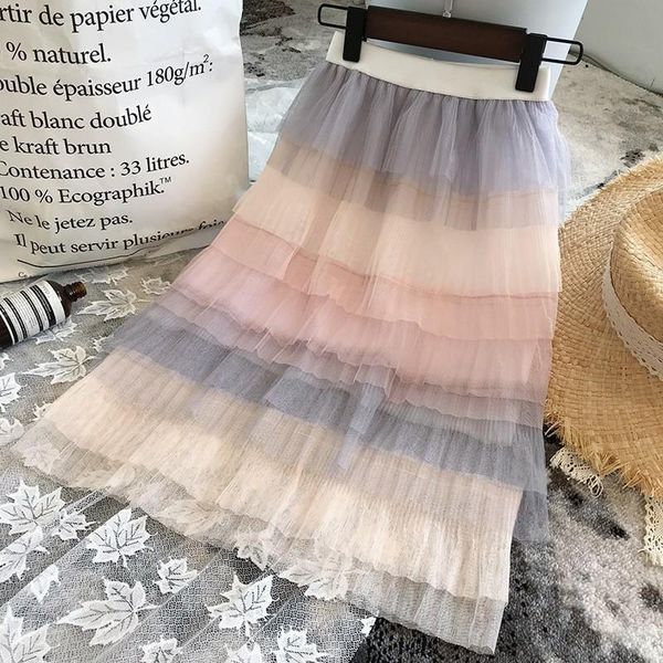 

skirts 3 4 5 6 7 8 t baby girl skirt rainbow multi-layer 2021 colorful fluffy soft tulle girls tutu kids pleated, Blue