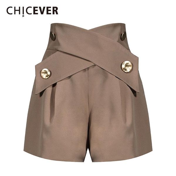 

women's shorts chicever patchwork cross female high waist casual loose straight minimalism korean short pant 2021 chic style, White;black