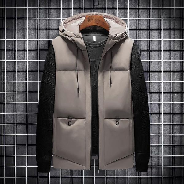 

fashion vest spring sleeveless jacket for men warm hooded male winter light plus size 7xl mens work vests waistcoat men's, Black;white