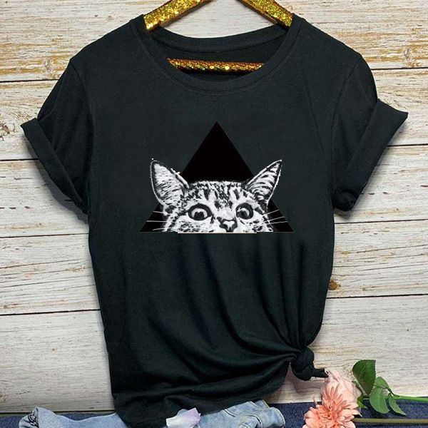 

fashion t-shirts cute cat print women's, White