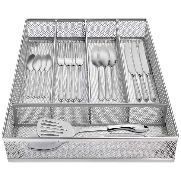 

storage bottles & jars flatware tray utensil drawer organizer kitchen cutlery mesh designing with foam feet multi compartments