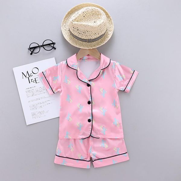 

clothing sets baby children's home casual pajamas suit boys girls cactus print lapel shorts short sleeve, White