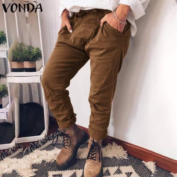 

women's pants & capris vonda 2021 women long casual jogger loose sweatpants sports soft trousers solid color streetwear plus size, Black;white