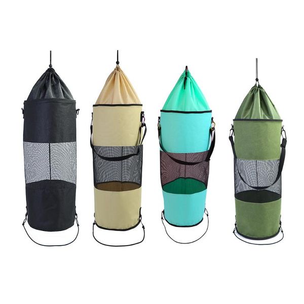 

rafts/inflatable boats boat trash bag drawstring hoop ship garbage portable oxford cloth waste storage pouch for outdoor, sky blue