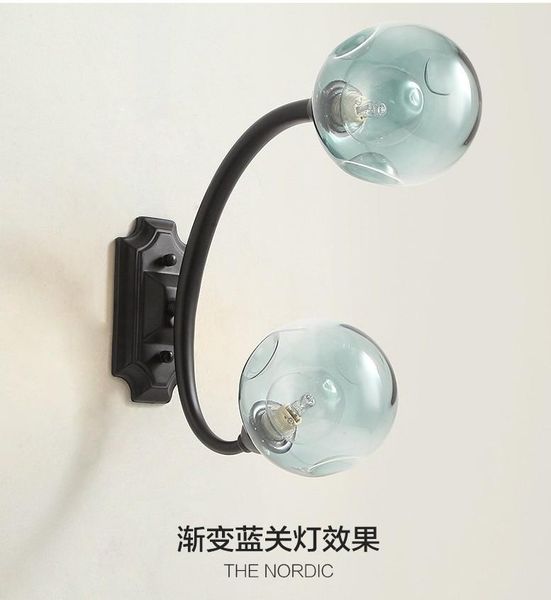 

comtemperary iron wall lamp amber/clear/blue glass fashion creative design for bedroom living room sitting lamps