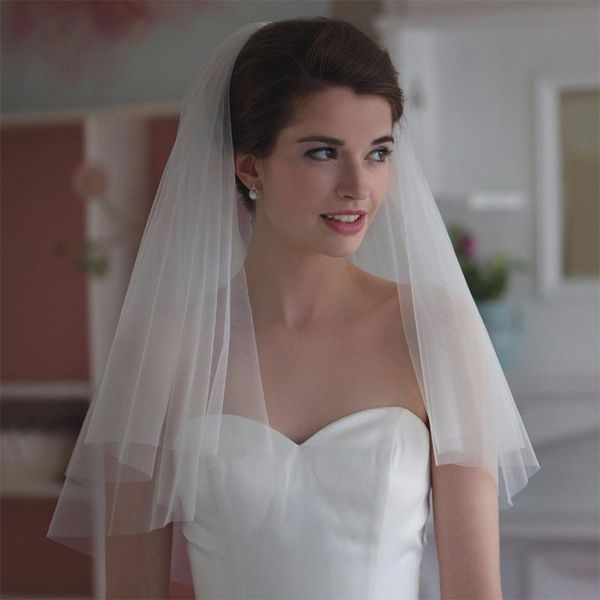

bridal veils simple two layers short tulle white wedding ivory veil for bride mariage accessories with comb, Black