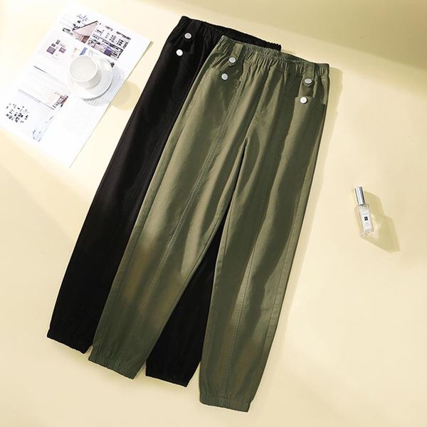 

women's pants & capris autumn plus size elastic waist cargo woman ankle length loose casual ladies army green stretch pantalones de muj, Black;white