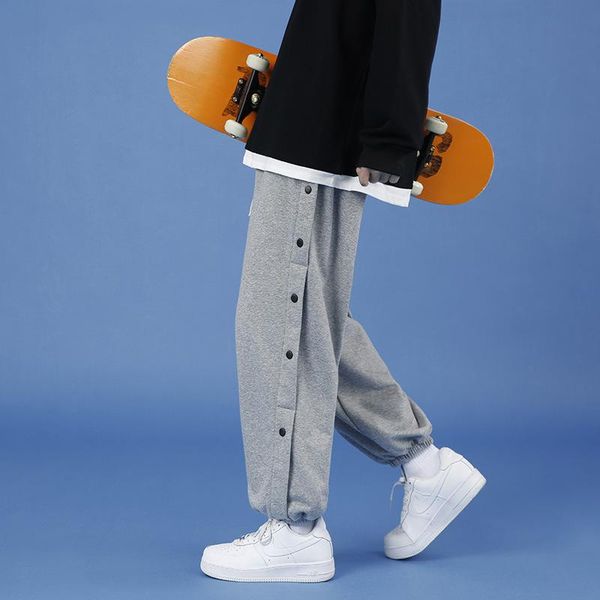 

men's pants summer men loose trousers color lace-up trend nine points sports button all-match autumn basketball, Black