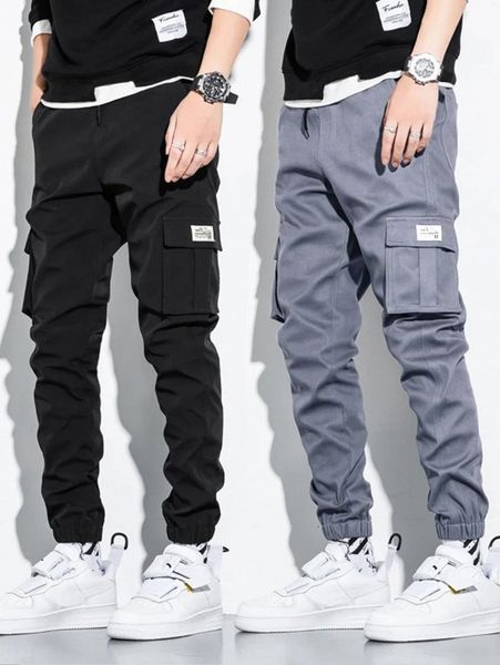 

men 2pcs patch detail cargo pants d5cg#, Black
