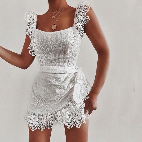 

stand collar party lace crochet dress womens dresses women square neck wrap summer mini, Black;gray