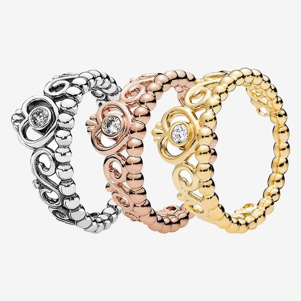 

cluster rings authentic 925 sterling silver simple shining princess crown ring is suitable for women's engagement jewelry anniversary, Golden;silver