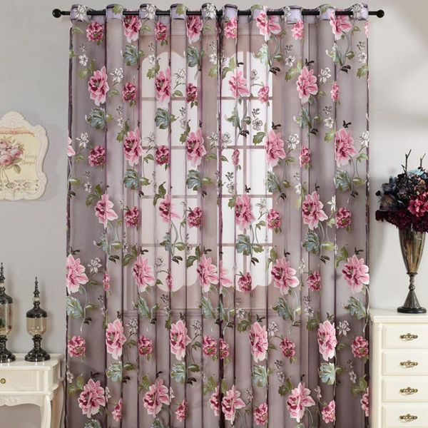 

curtain & drapes window glass door bedroom decorative floral sheer non fade curtains panel with lace for kitchen living room balcony