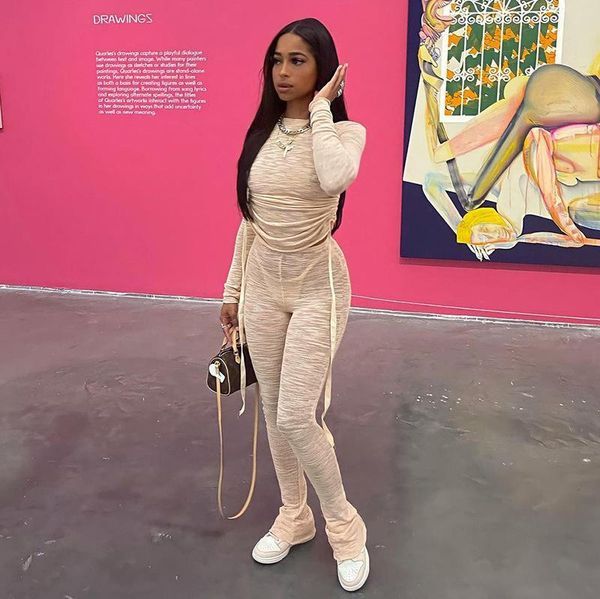 

women's two piece pants set long sleeve drawstring crop fitness tracksuit women outfits fall clothes matching sets, White