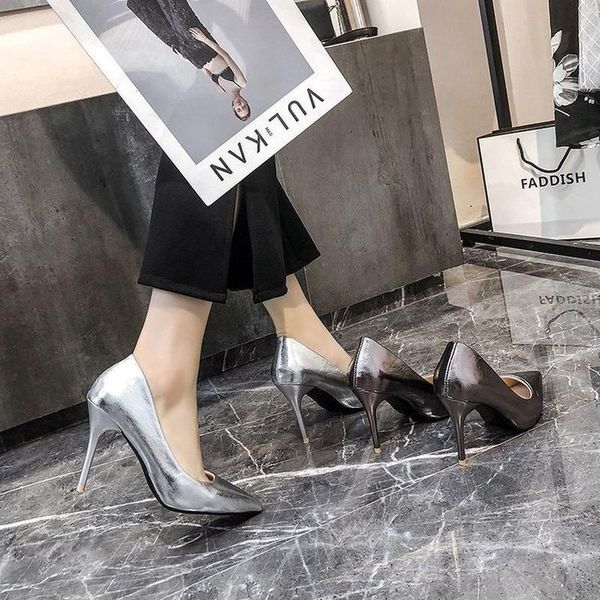

classic shoes woman high heels pumps 10cm tacones pointed toe stilettos talon femme ladies wedding silver dress, Black