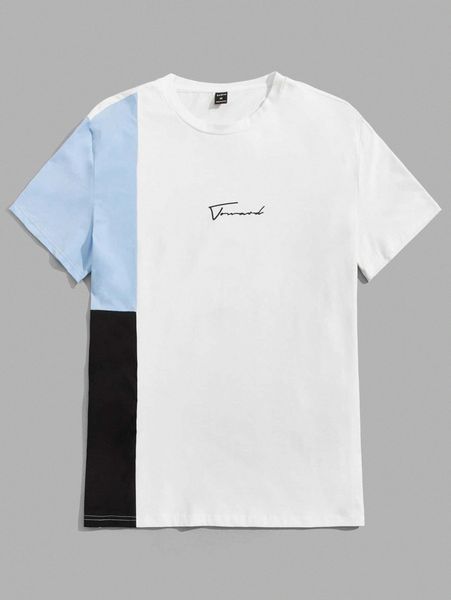 

men letter graphic colorblock tee 101e#, White;black