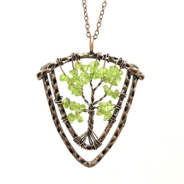 

pendant necklaces kft natural crystal stone tree of life handmade wire wrap 7 chakra healing quartz chain necklace, Silver