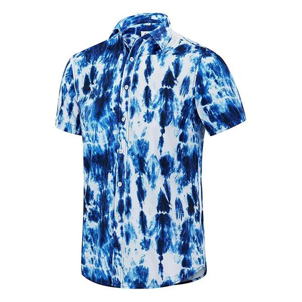 

men's casual shirts tie dye shirt vintage short sleeve button beach turn-down collar blouse harajuku men clothing chemise homme, White;black